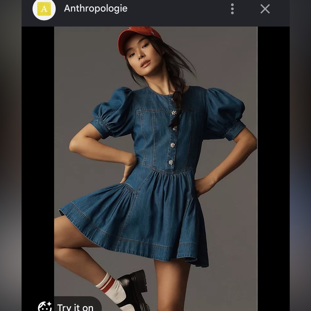 Anthropologie Maeve puffed sleeve denim mini dress